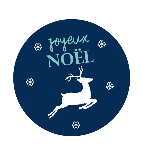Magnet rond joyeux Noël avec des flocons de neige et un cerf – FPM magnet
